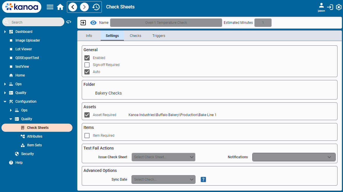 Configure Check Sheets