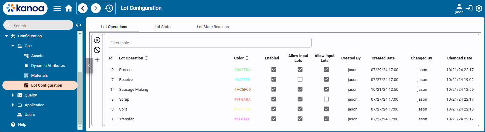 Lot Operation Configuration