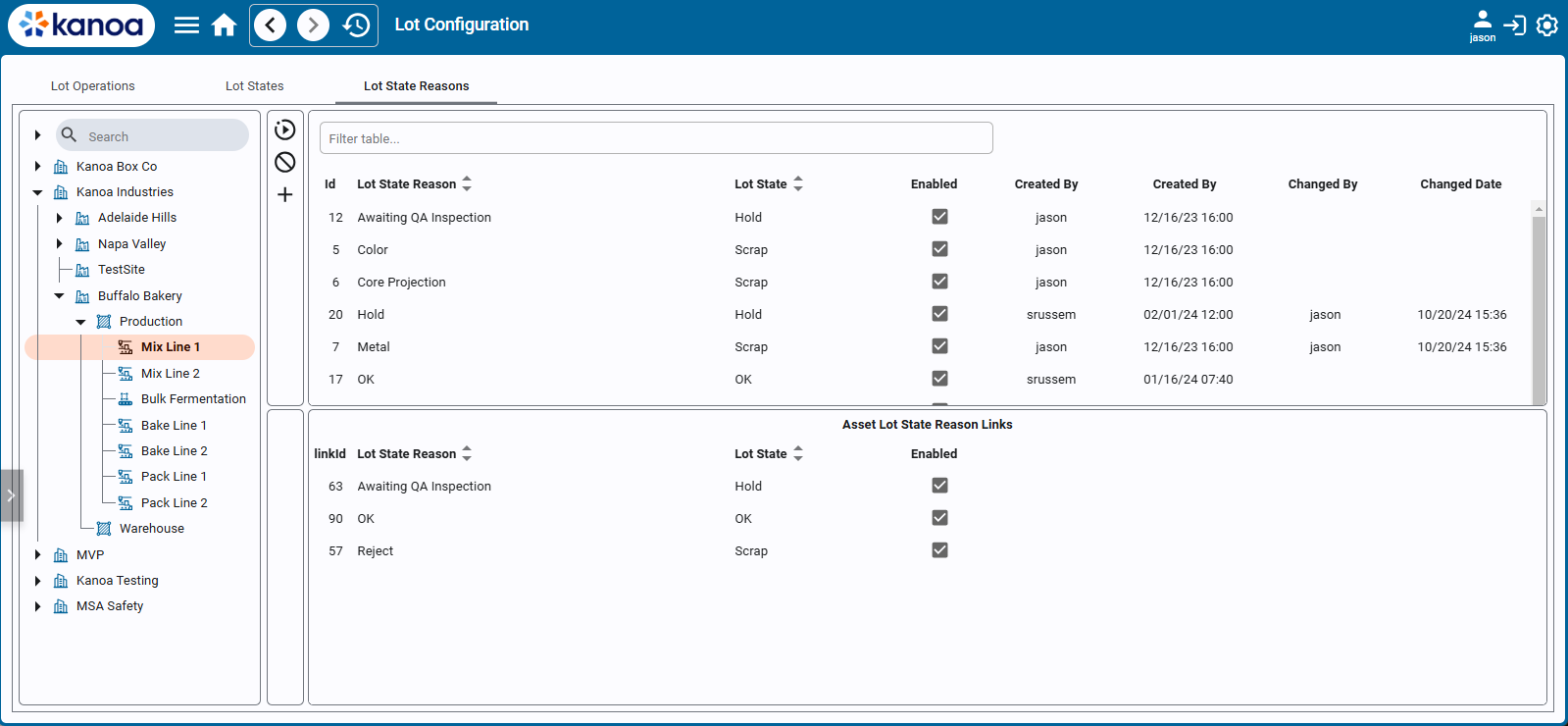 Lot State Reason Configuration